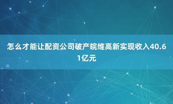 怎么才能让配资公司破产皖维高新实现收入40.61亿元